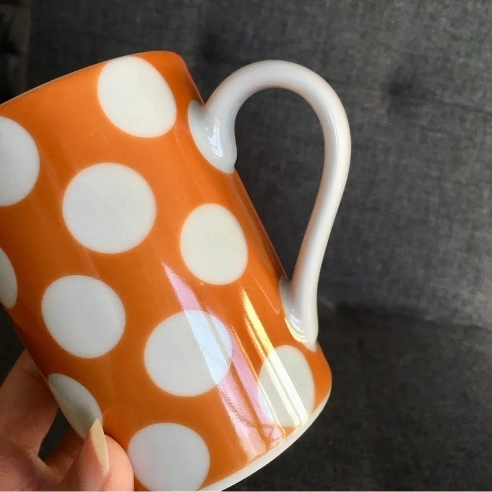 Set/2 Polka Dot Coffee Mugs, Yellow, White, 10 oz